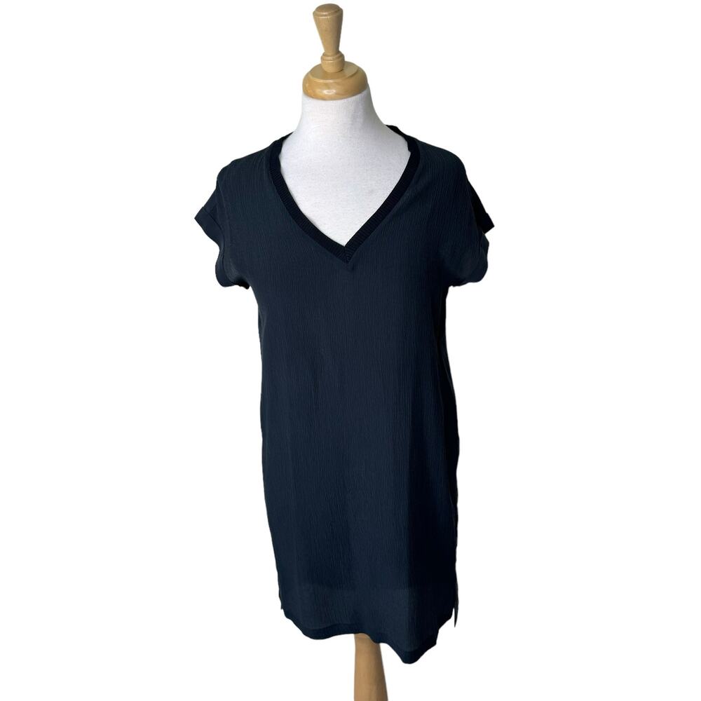 GO by GoSilk 100% Silk Ribbed V Neck Short Sleeve Mini Dress Size Small